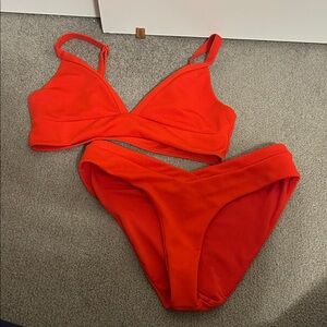 SHEIN Bright Red Ribbed Two-Piece Bikini Set